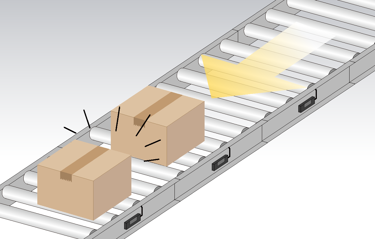 上流から荷物が流れてくる図
